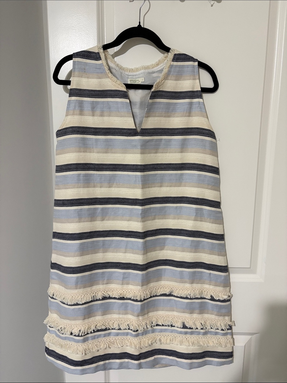 Spartina 449 Evie Blue Stripe Oyster Alley Fringe Dress